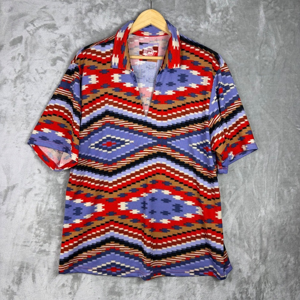 Double D Ranch Shirt Medium Southwestern Aztec Top Short Sleeve Collared Western